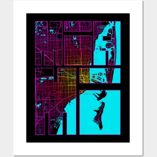 Miami, Florida, USA City Map Typography - Neon Posters and Art